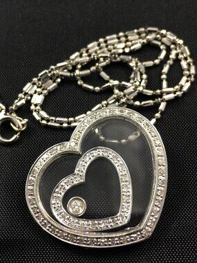 Love Hearts Italian 18K WG Happy Floating Diamond Pendant on 16” Matching Chain